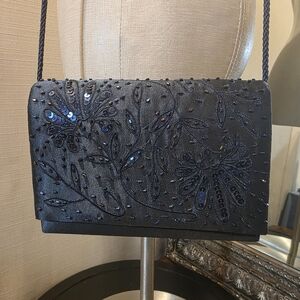 Nytlites Elegant Black Beaded Women's Evening Clutch/HandBag. In Midnight Blue.